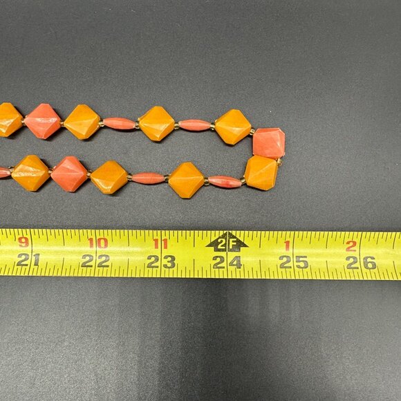 Vintage Beaded Necklace Orange Pink Geometric Plastic Mid Century Modern Jewelry - Picture 6 of 6